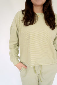 Sage & White Striped Cozy Top - Anderson Ave boutique