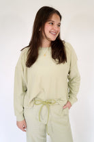 Sage & White Striped Cozy Top - Anderson Ave boutique