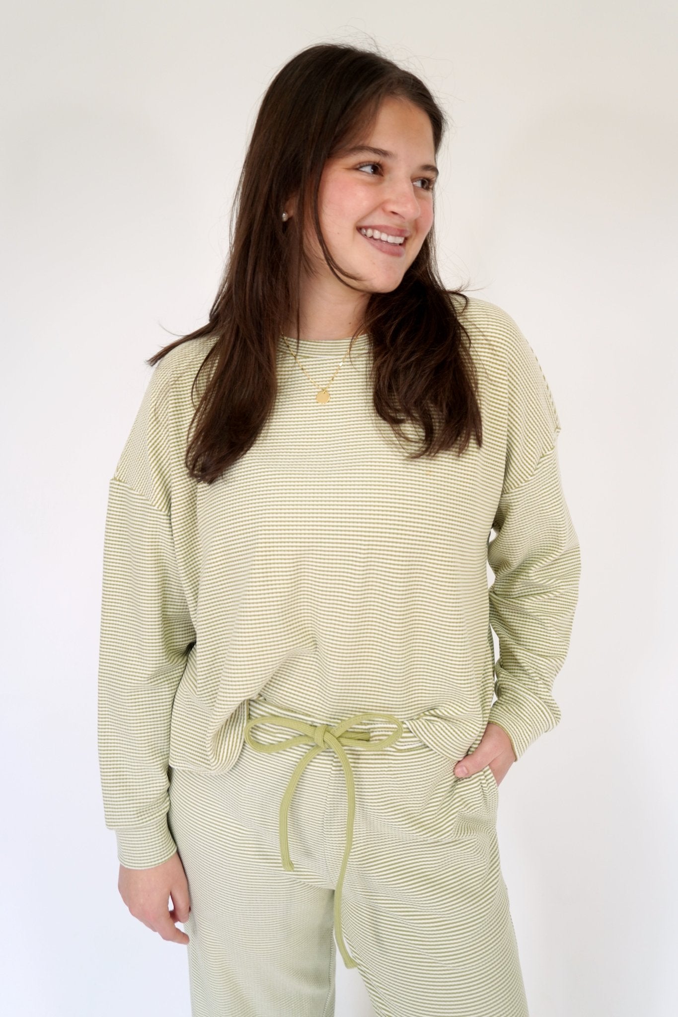 Sage & White Striped Cozy Top - Anderson Ave boutique