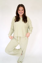 Sage & White Striped Cozy Top - Anderson Ave boutique