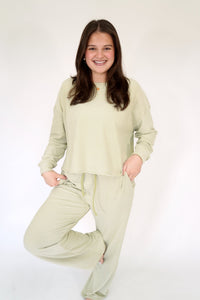 Sage & White Striped Cozy Top - Anderson Ave boutique