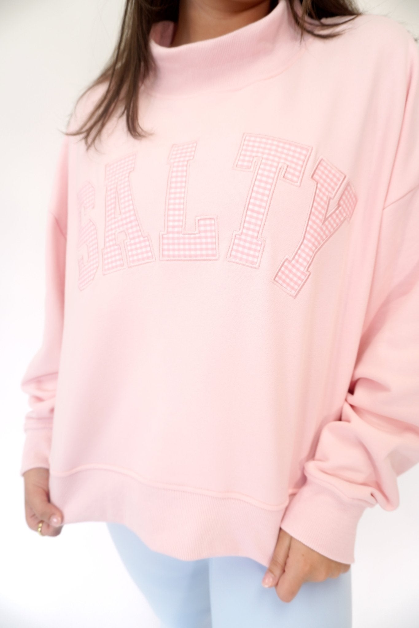 Salty Oversized Mock Neck Graphic Sweatshirt - Pink - Anderson Ave boutique
