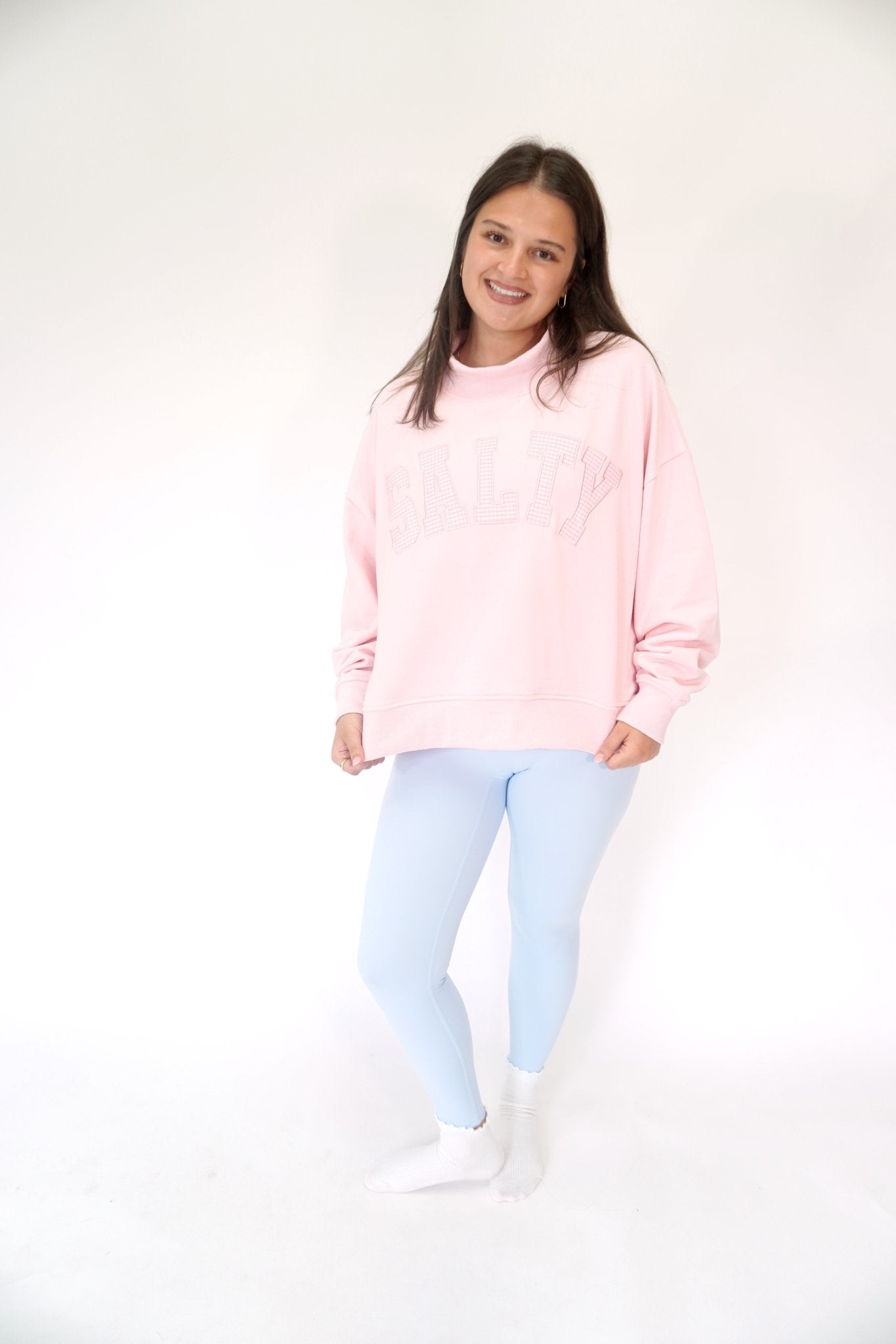 Salty Oversized Mock Neck Graphic Sweatshirt - Pink - Anderson Ave boutique