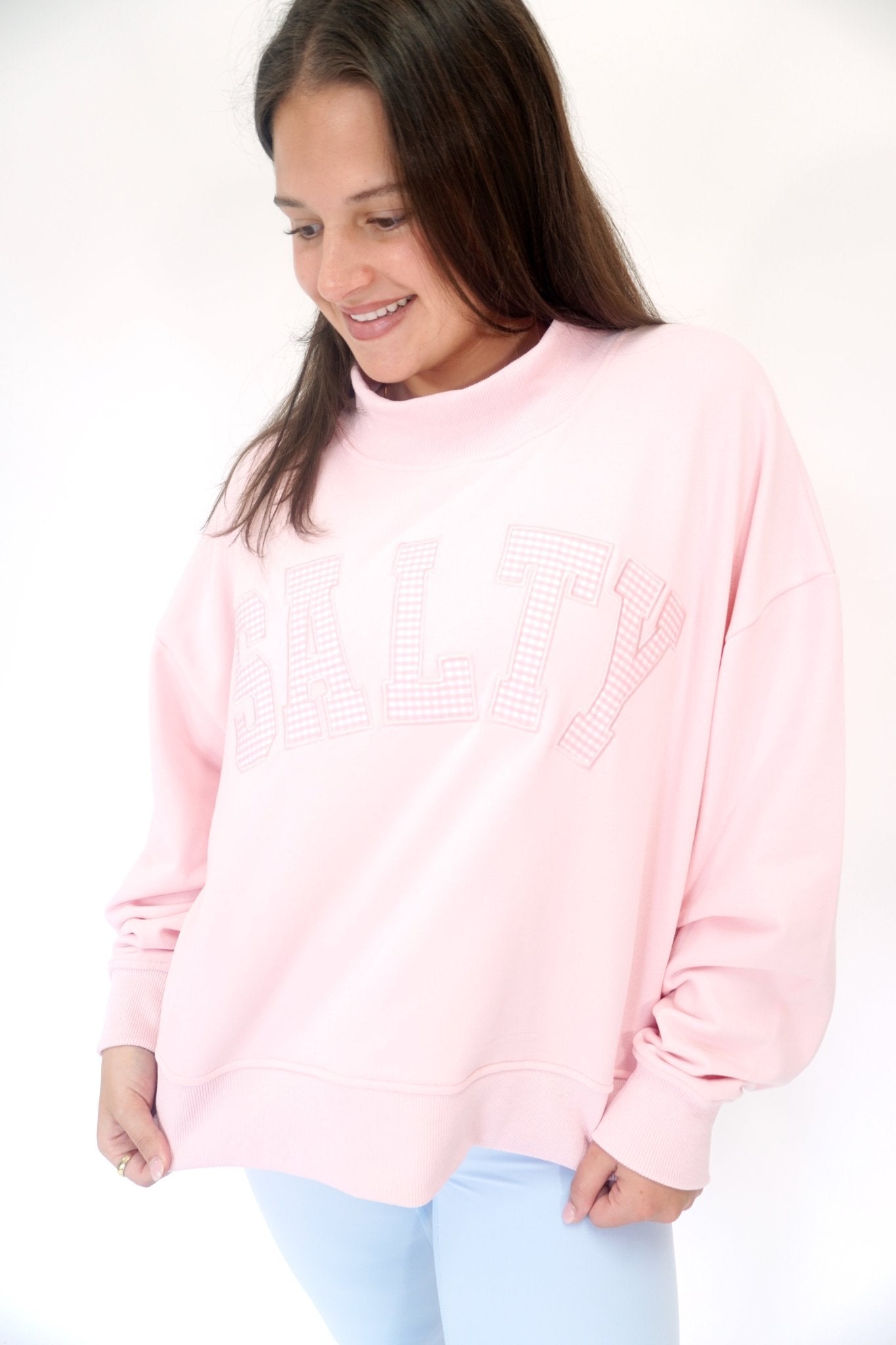 Salty Oversized Mock Neck Graphic Sweatshirt - Pink - Anderson Ave boutique