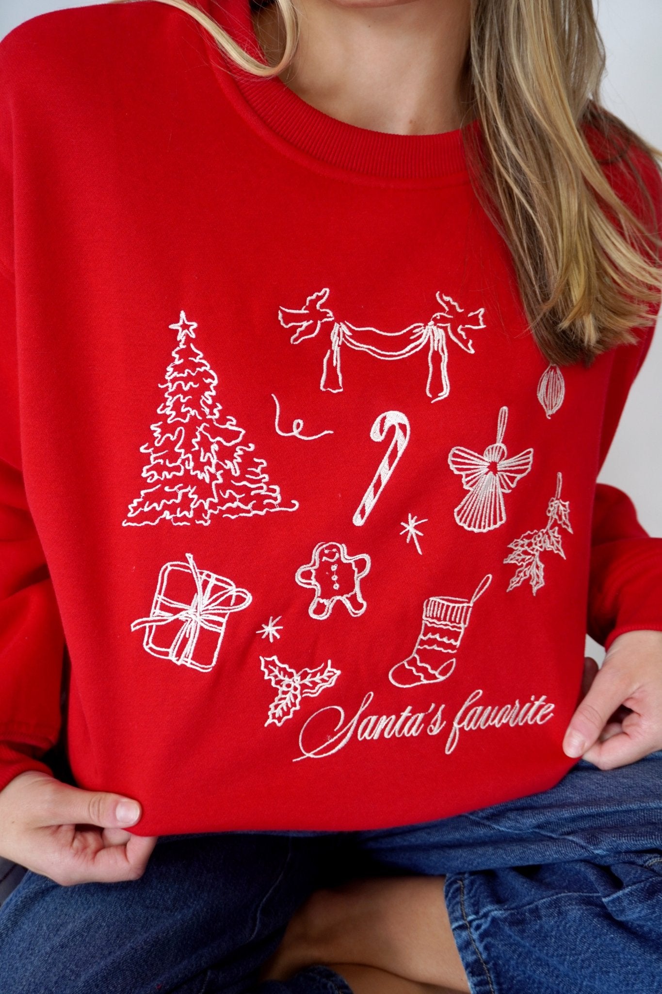 Santa’s Favorites Graphic Christmas Sweatshirt - Red - Anderson Ave boutique