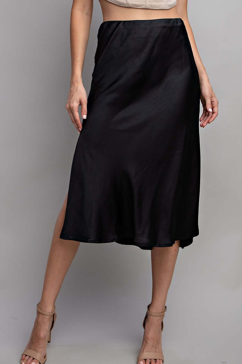 Satin Midi Skirt - Black - Anderson Ave boutique