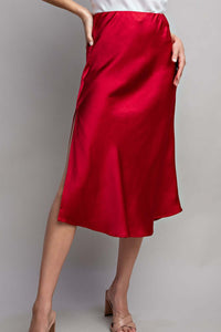 Satin Midi Skirt - Red - Anderson Ave boutique