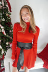 Scarlet Ribbed Mock Neck Sweater Dress - Red - Anderson Ave boutique