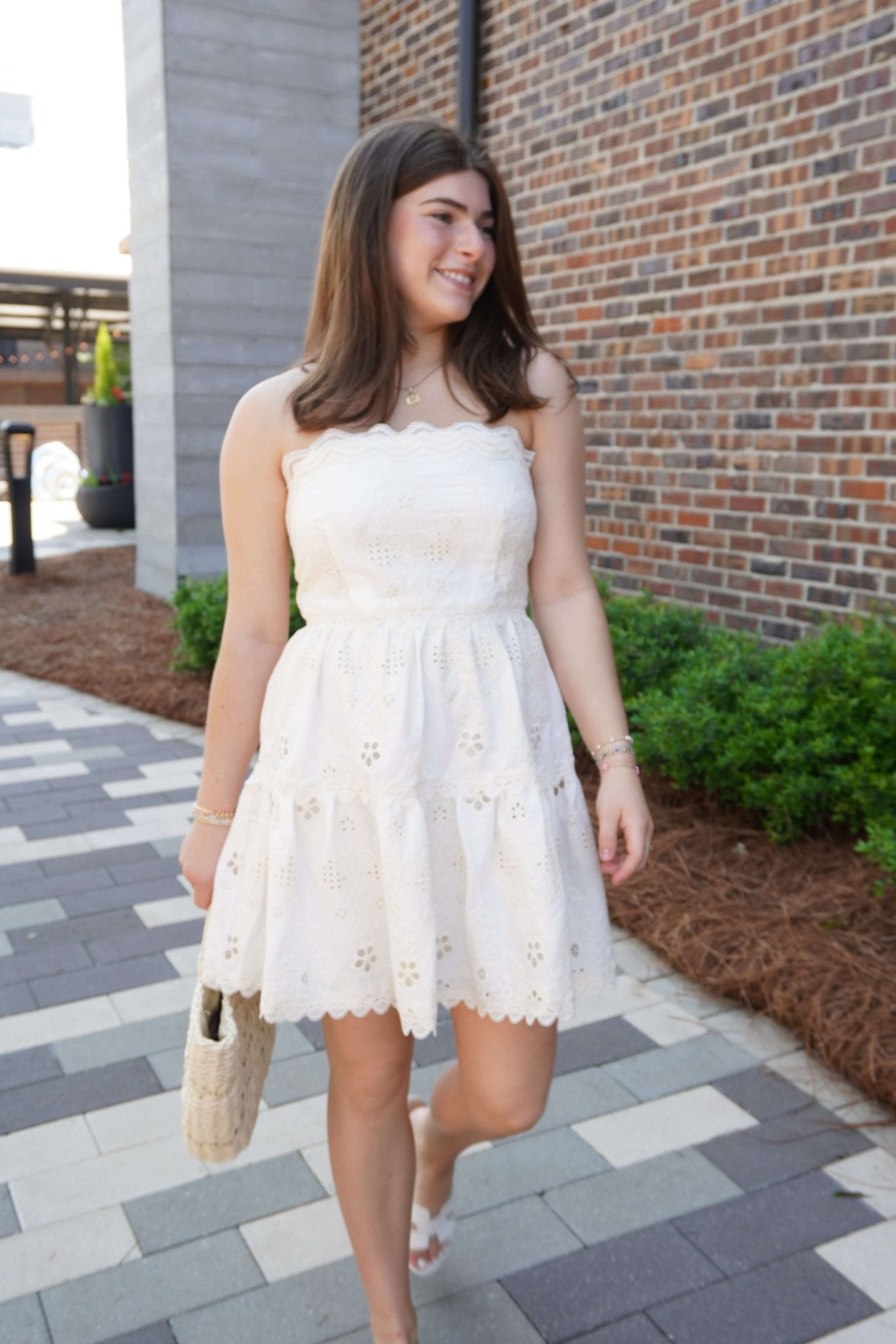 Cream Islet Strapless Mini Dress Large