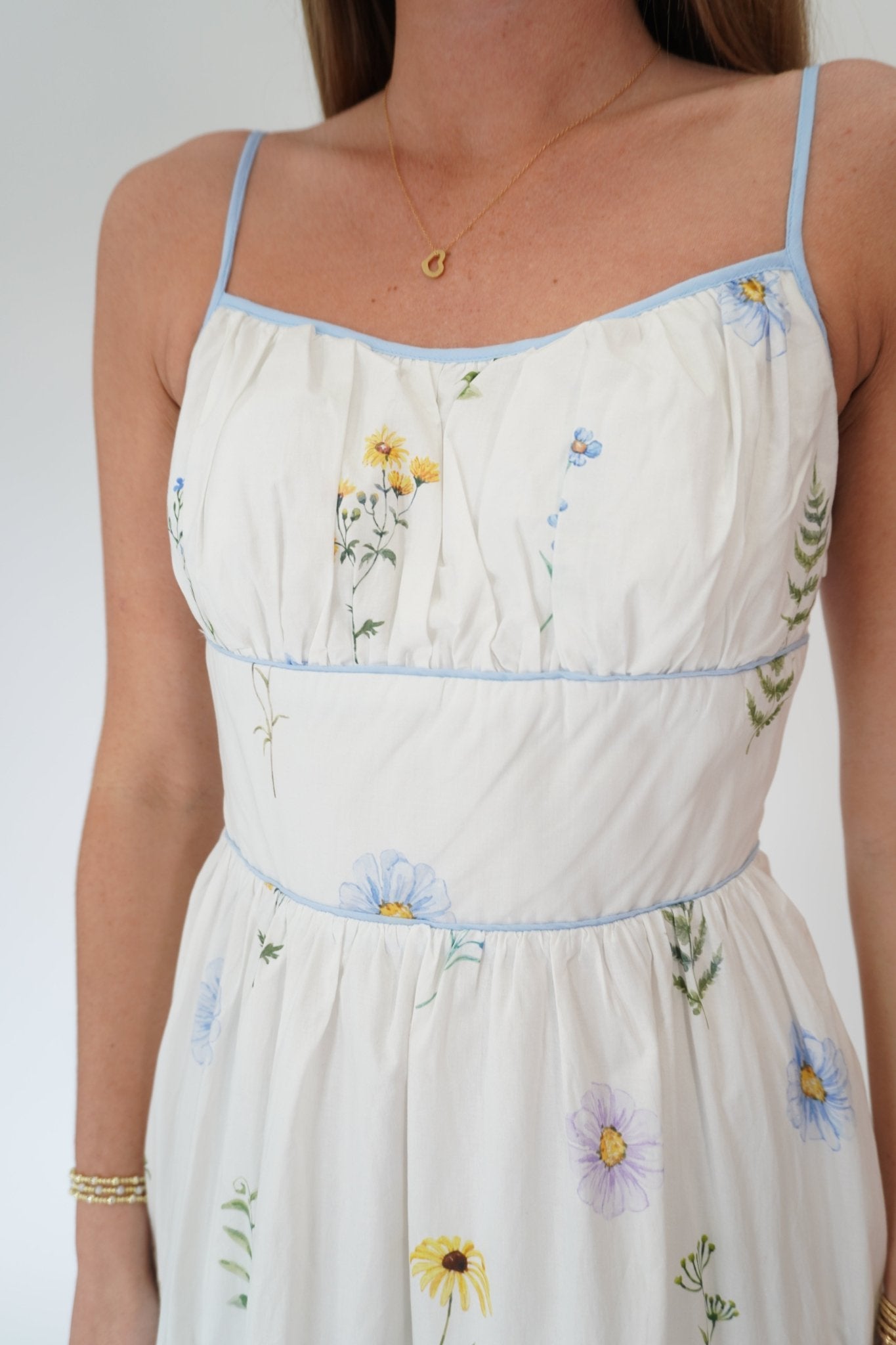 Seraphina Floral Tiered Midi Dress – Contrast Binding Sundress - Anderson Ave boutique