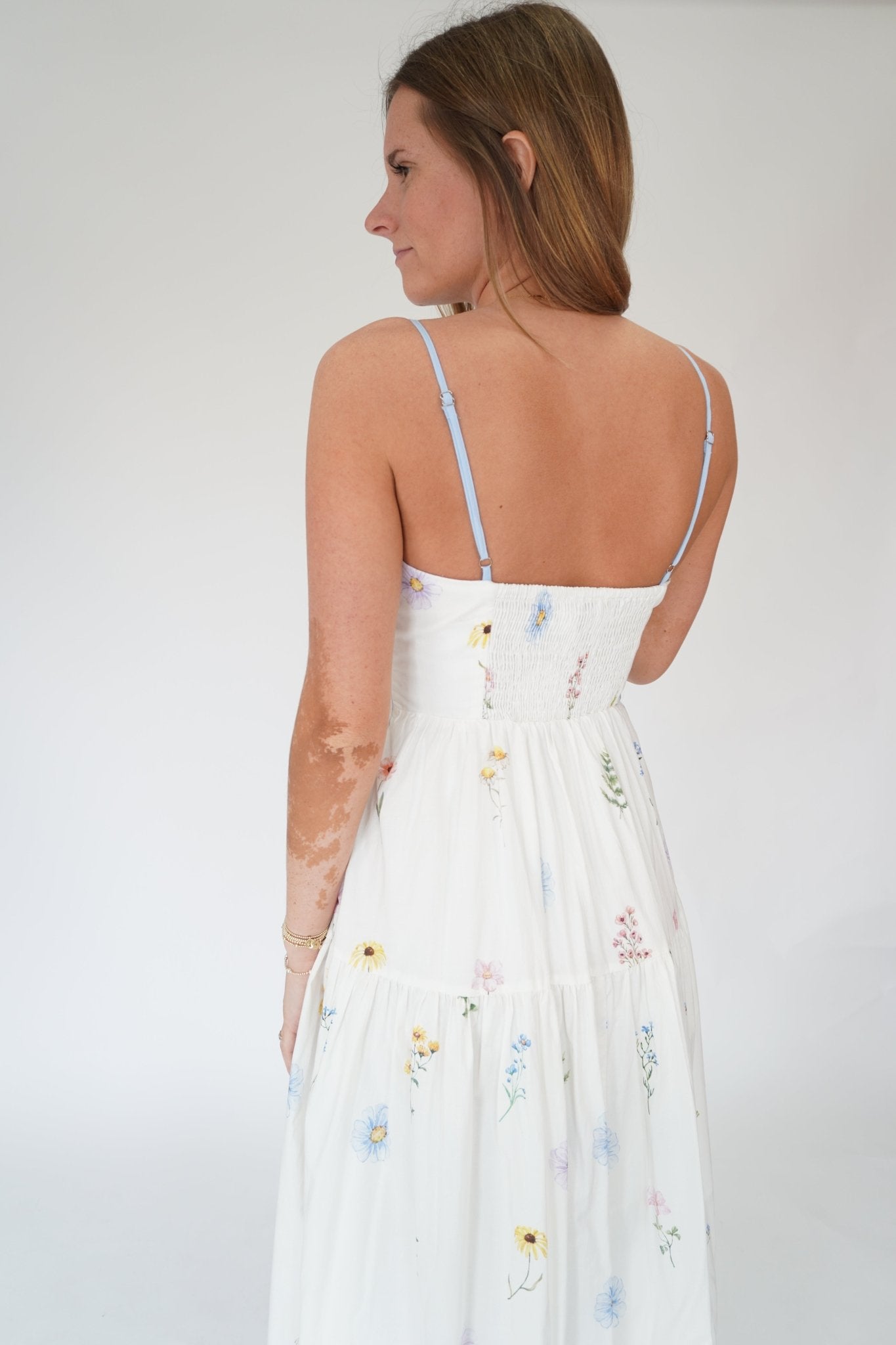 Seraphina Floral Tiered Midi Dress – Contrast Binding Sundress - Anderson Ave boutique