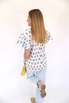 Serene Blue Floral Ruffle Sleeve Woven Blouse - Anderson Ave boutique