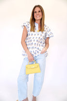 Serene Blue Floral Ruffle Sleeve Woven Blouse - Anderson Ave boutique