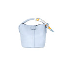 Serene Blue Pebble - Grain Vegan Leather Bucket Bag with Scarf Handle - Anderson Ave boutique