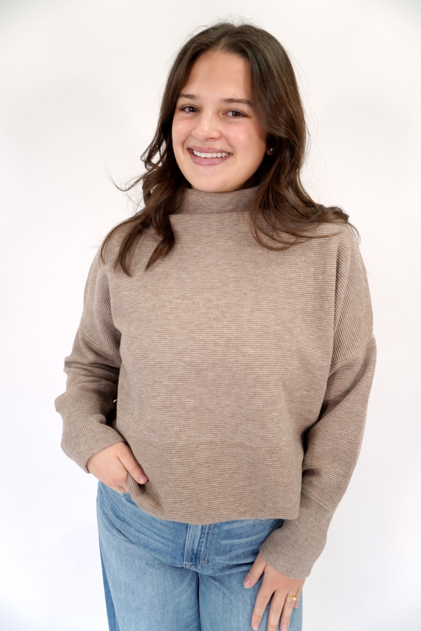 Sienna Mocha Relaxed Tunic Sweater - Anderson Ave boutique