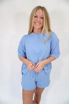 Sky Blue Ribbed Lounge Set | Oversized Tee & Pocket Shorts Co - ord - Blue - Anderson Ave boutique