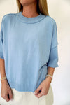 Sky Blue Short Sleeve Sweater Top - Anderson Ave boutique