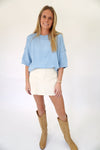 Sky Blue Short Sleeve Sweater Top - Anderson Ave boutique