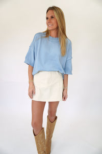 Sky Blue Short Sleeve Sweater Top - Anderson Ave boutique