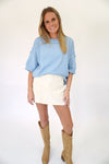 Sky Blue Short Sleeve Sweater Top - Anderson Ave boutique