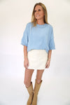 Sky Blue Short Sleeve Sweater Top - Anderson Ave boutique