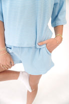 Sky Blue Striped Textured Cotton 2 - Piece Lounge Set - Anderson Ave boutique