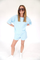 Sky Blue Striped Textured Cotton 2 - Piece Lounge Set - Anderson Ave boutique