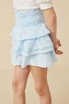 Sky Ruffle Smocked Tiered Mini Skirt – Light Blue | Tween Girls - Anderson Ave boutique