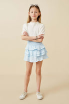 Sky Ruffle Smocked Tiered Mini Skirt – Light Blue | Tween Girls - Anderson Ave boutique