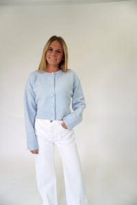 Skyline Blue Cropped Button Cardigan - Light Blue - Anderson Ave boutique