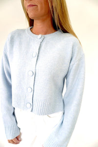 Skyline Blue Cropped Button Cardigan - Light Blue - Anderson Ave boutique