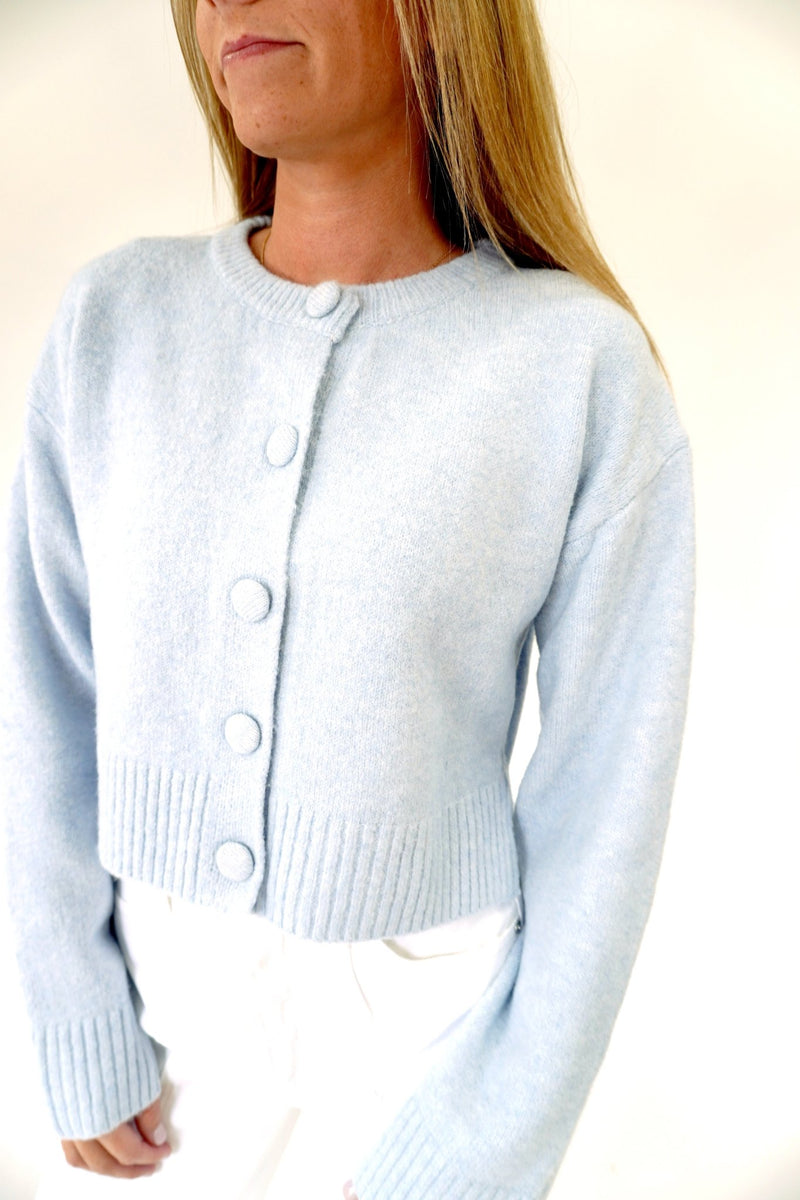 Skyline Blue Cropped Button Cardigan - Light Blue - Anderson Ave boutique