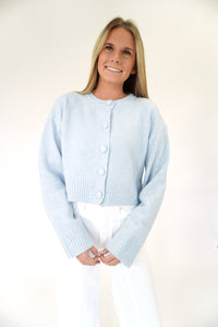 Skyline Blue Cropped Button Cardigan - Light Blue - Anderson Ave boutique