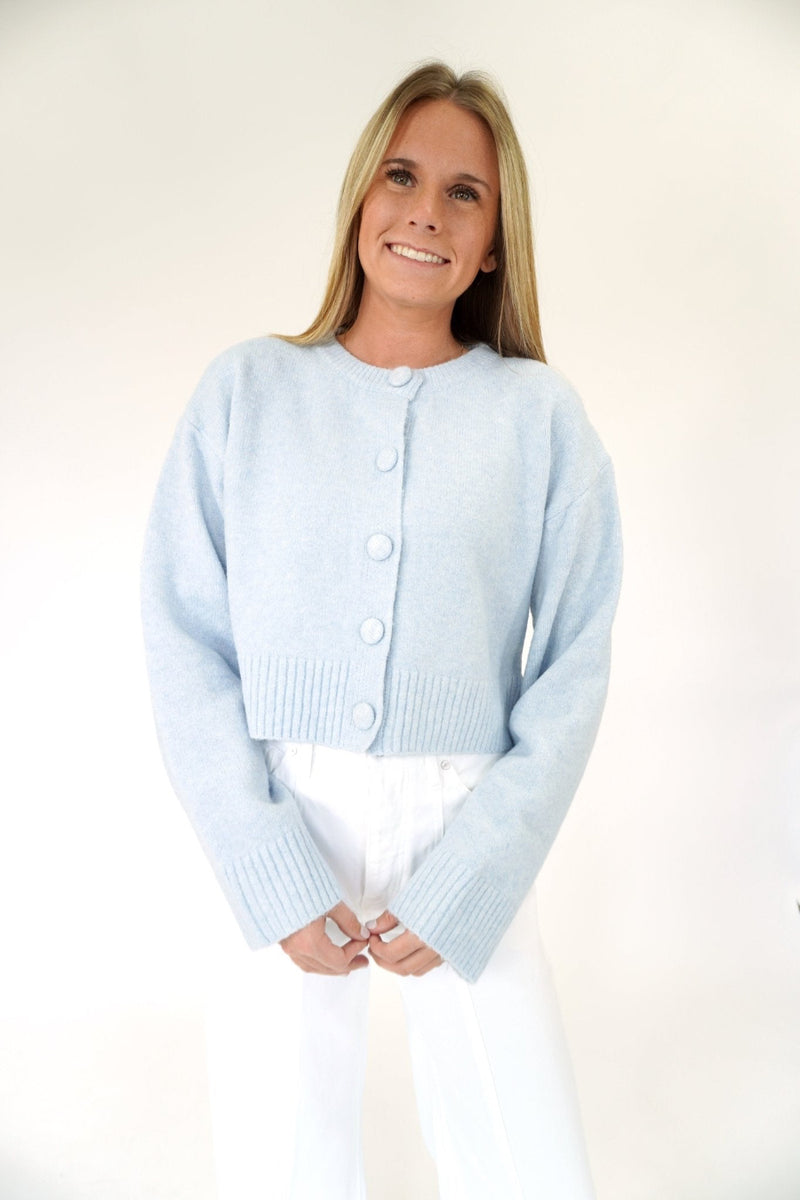 Skyline Blue Cropped Button Cardigan - Light Blue - Anderson Ave boutique