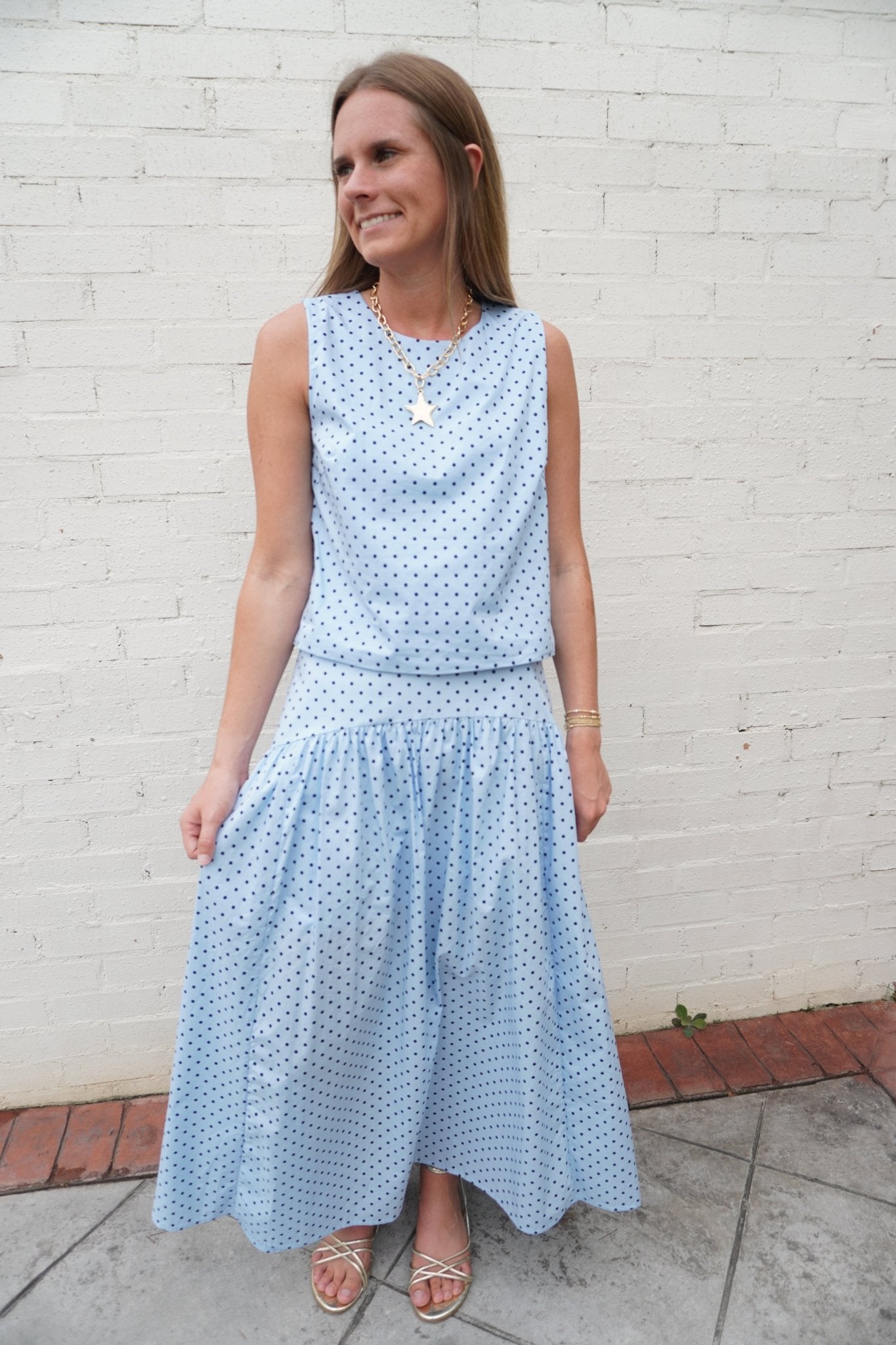 Sleeveless Polka Dot Scoop Neck Top - Anderson Ave boutique