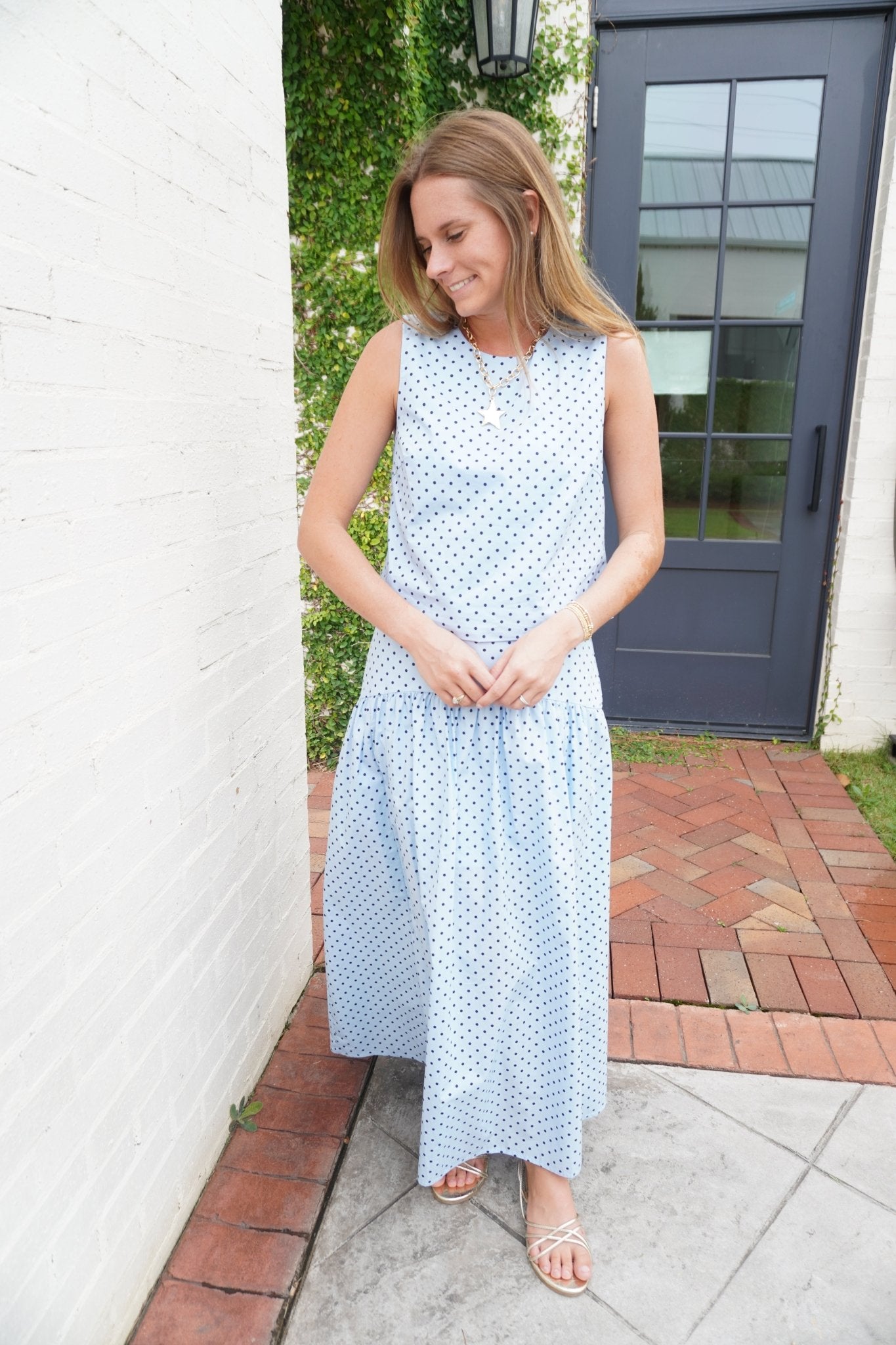 Sleeveless Polka Dot Scoop Neck Top - Anderson Ave boutique