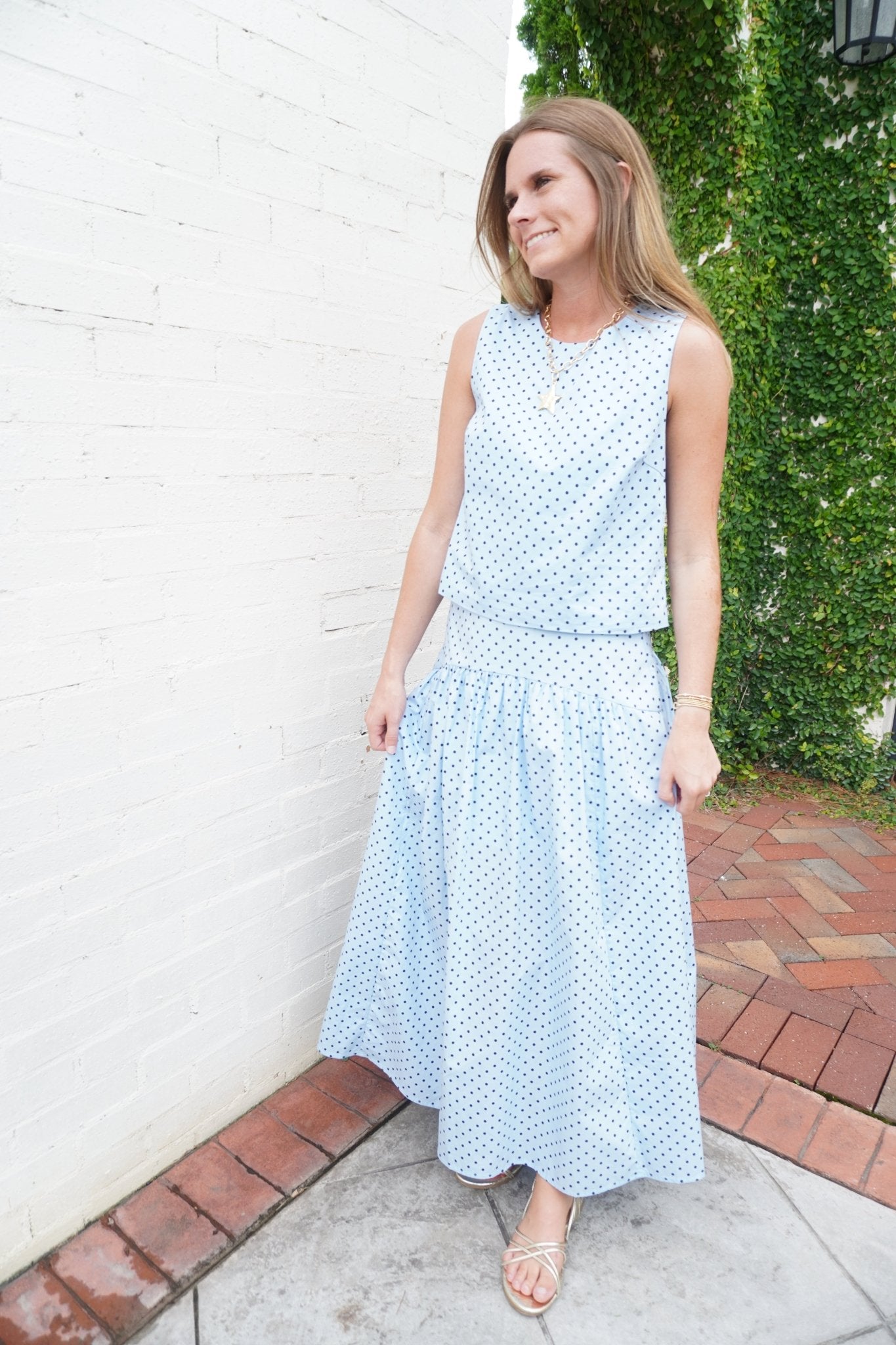 Sleeveless Polka Dot Scoop Neck Top - Anderson Ave boutique