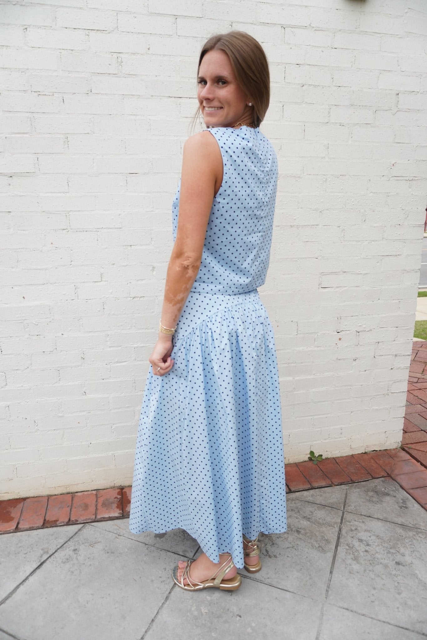 Sleeveless Polka Dot Scoop Neck Top - Anderson Ave boutique