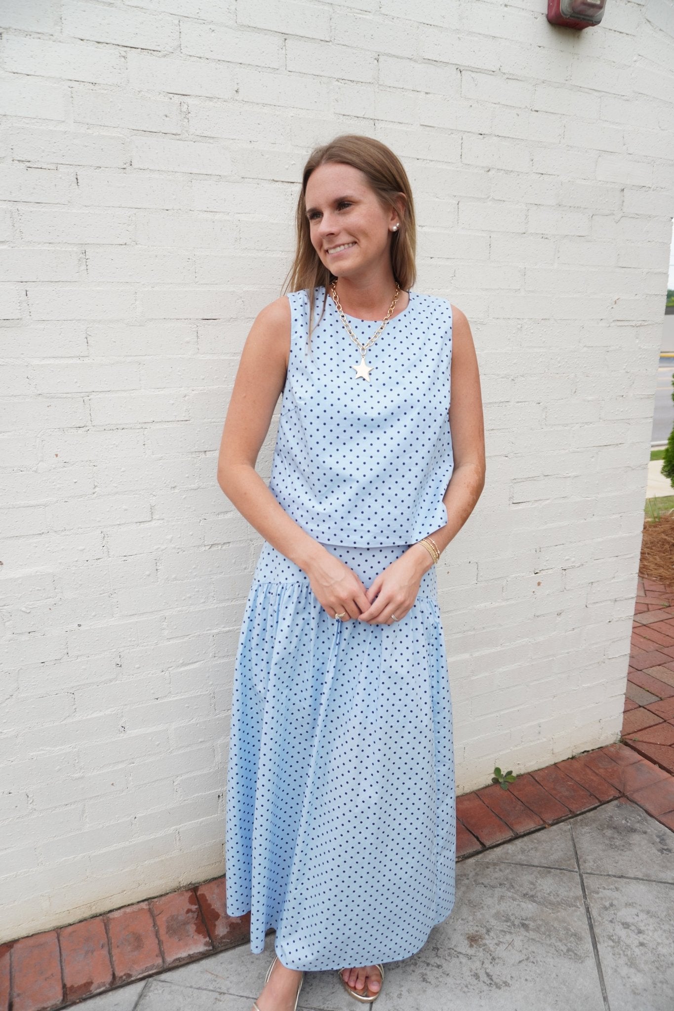 Sleeveless Polka Dot Scoop Neck Top - Anderson Ave boutique