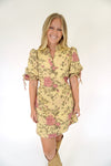 Soft Tan Rose Print Mini Dress - Anderson Ave boutique