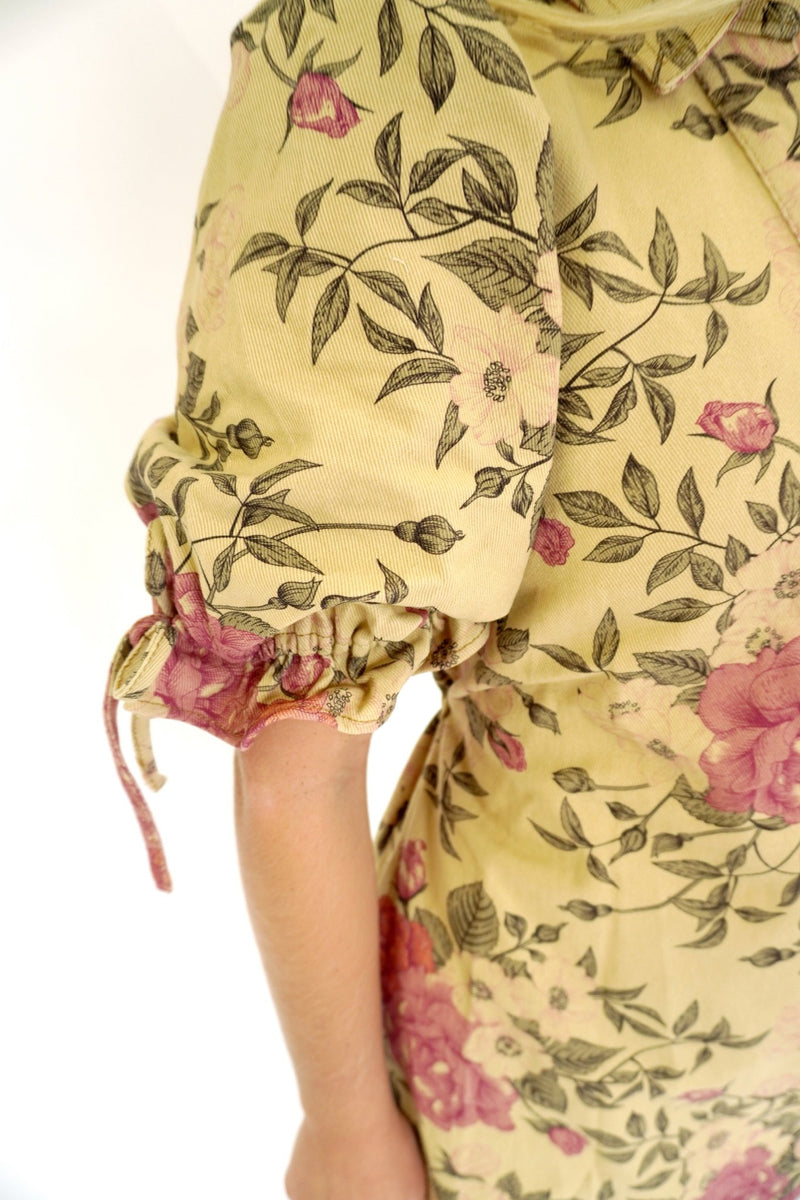 Soft Tan Rose Print Mini Dress - Anderson Ave boutique