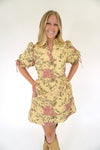 Soft Tan Rose Print Mini Dress - Anderson Ave boutique