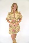 Soft Tan Rose Print Mini Dress - Anderson Ave boutique