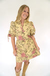 Soft Tan Rose Print Mini Dress - Anderson Ave boutique