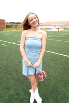 Strapless Denim Romper Dress With Pleats Detail - Anderson Ave boutique