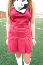 Strapless Denim Romper Dress With Pleats Detail - Crimson - Anderson Ave boutique