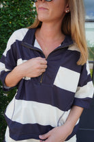 Striped Half Zip Lounge Set Navy and Cream - Anderson Ave boutique