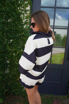 Striped Half Zip Lounge Set Navy and Cream - Anderson Ave boutique