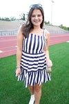 Striped Tie Shoulder Straps Square Neck Dress - Navy - Anderson Ave boutique