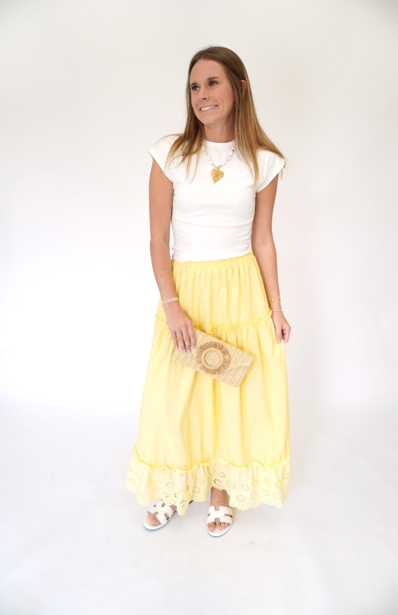 Sun - Drenched Tiered Eyelet Maxi Skirt in Yellow - Anderson Ave boutique